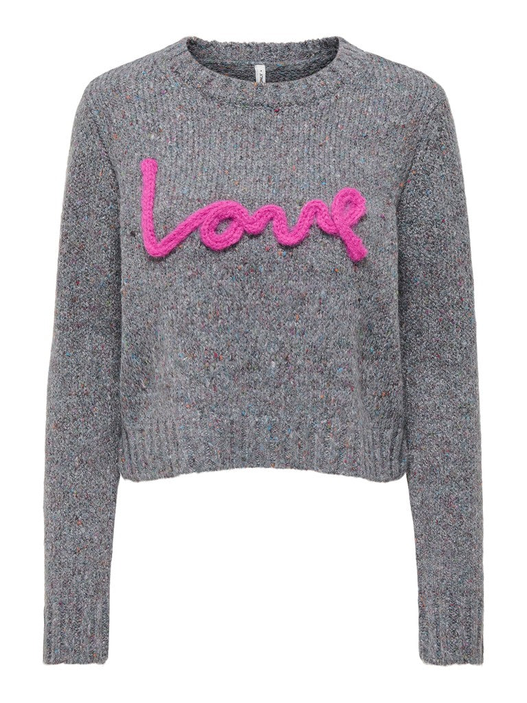 Maglione Donna Girocollo ONLY Milla con Scritta Love Grigio Melange