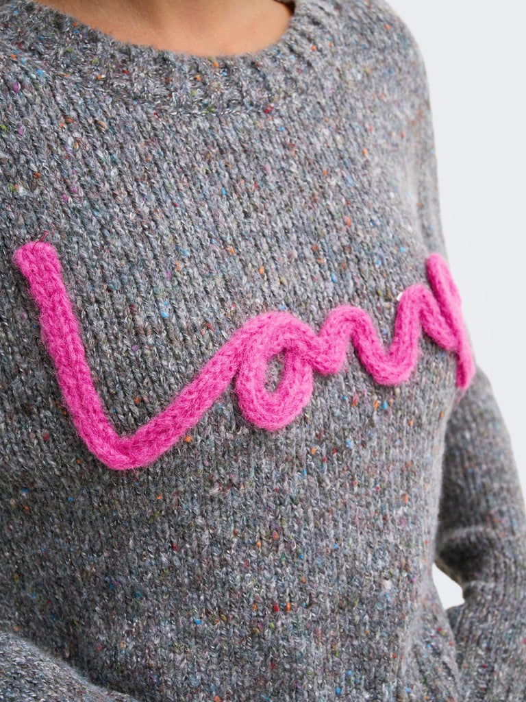 Maglione Donna Girocollo ONLY Milla con Scritta Love Grigio Melange