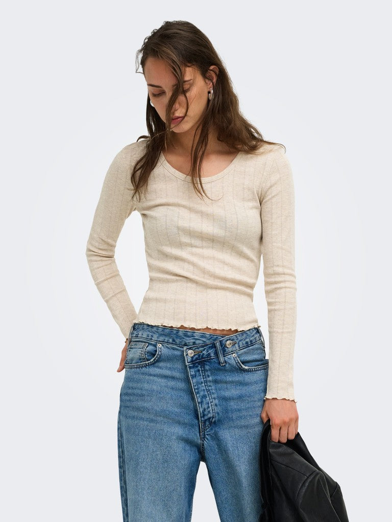 Maglia Donna Manica Lunga Tenna Ecrù Chiaro