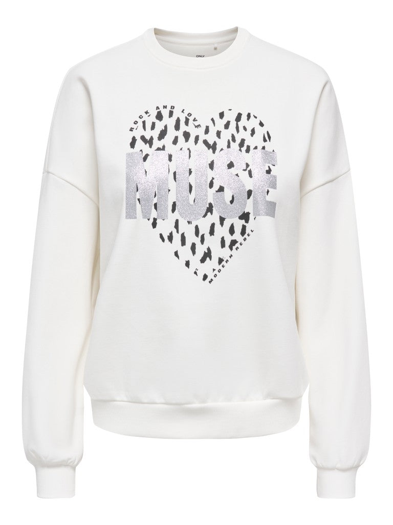 Felpa Girocollo Only Tammie Muse Heart Stampa Leopardata