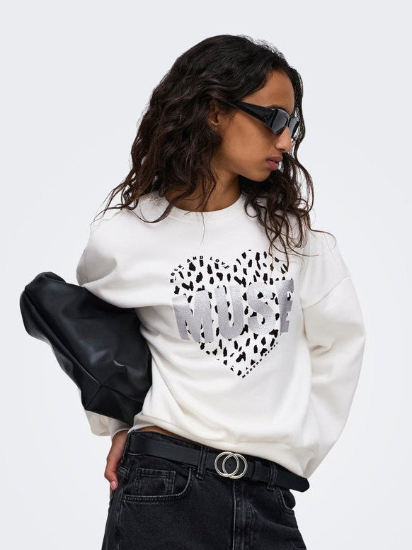 Felpa Girocollo Only Tammie Muse Heart Stampa Leopardata