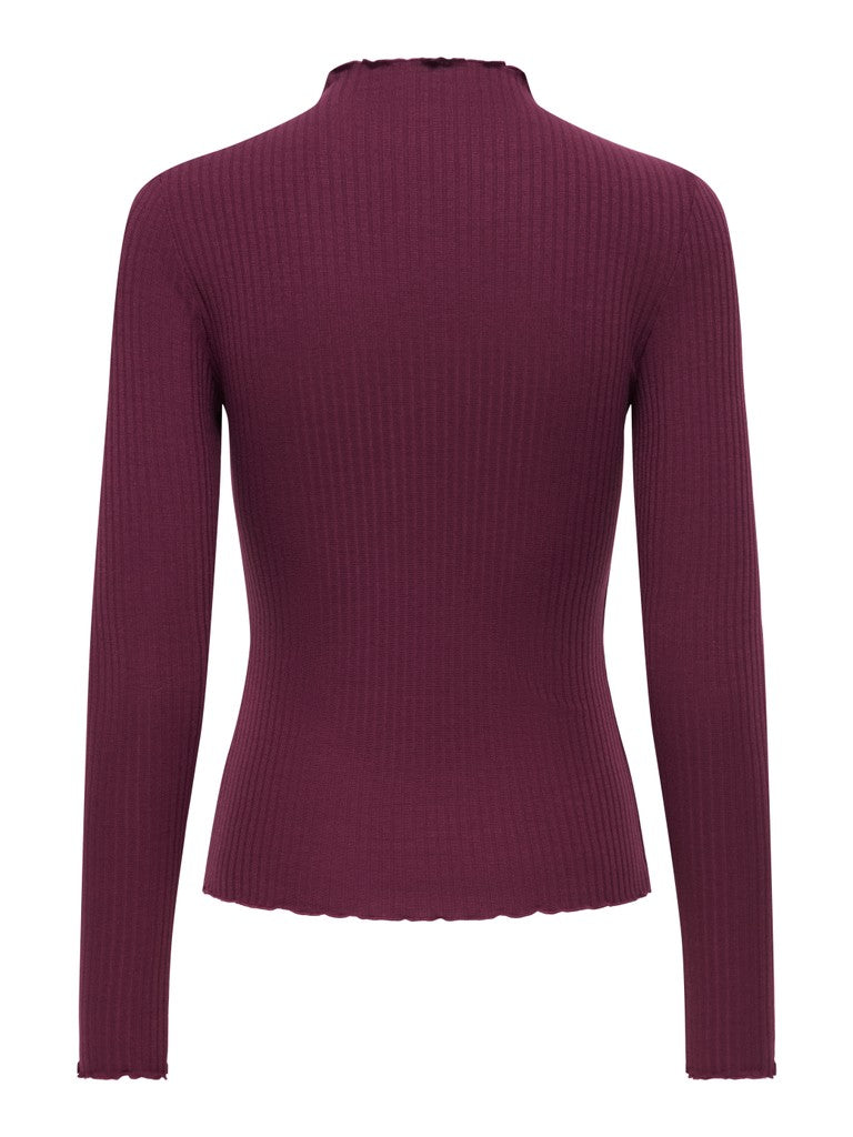 T-shirt Emma a costine a maniche lunghe bordeaux