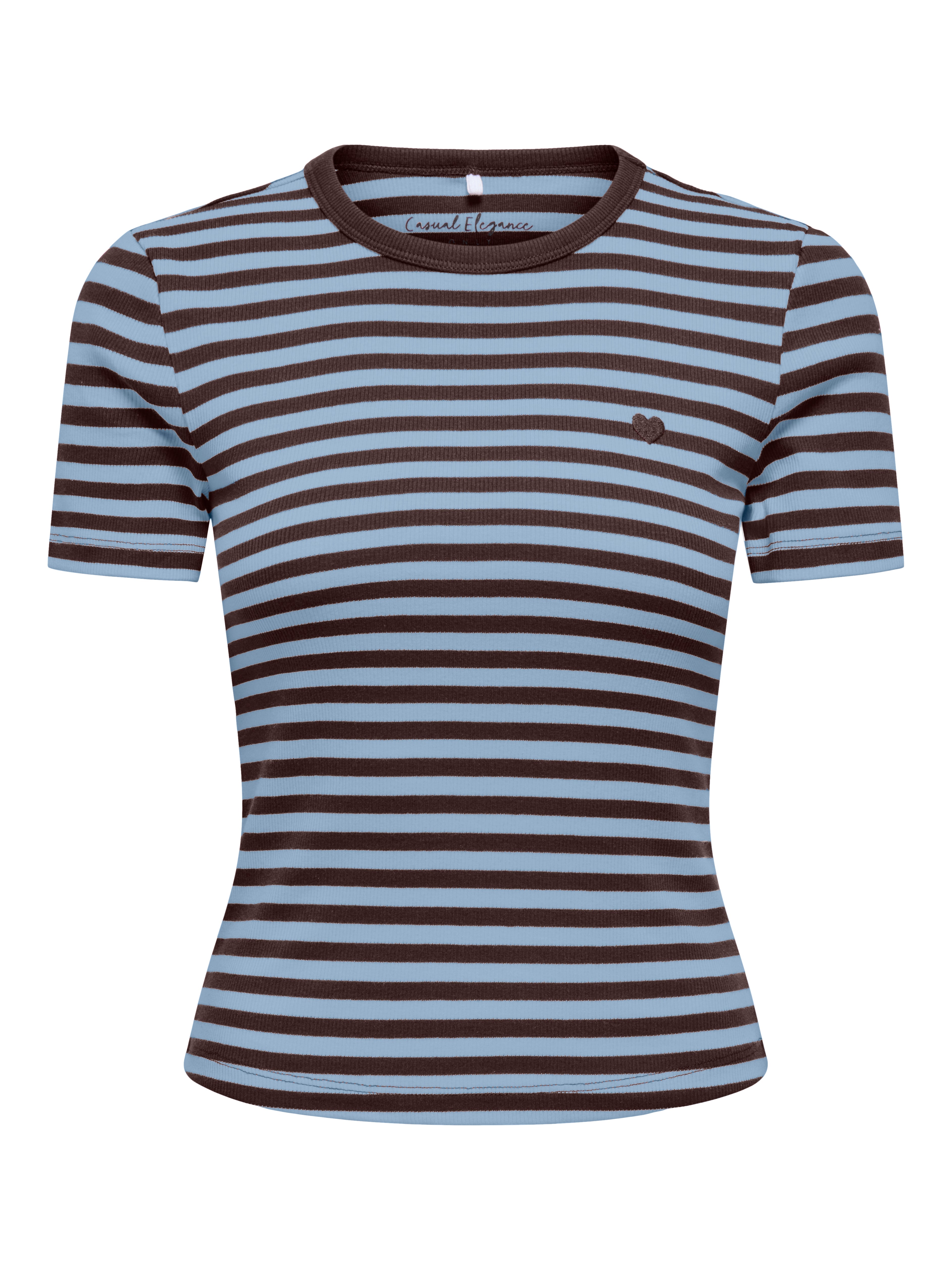 T-shirt Val a Righe Azzurro e Marrone Con Cuore