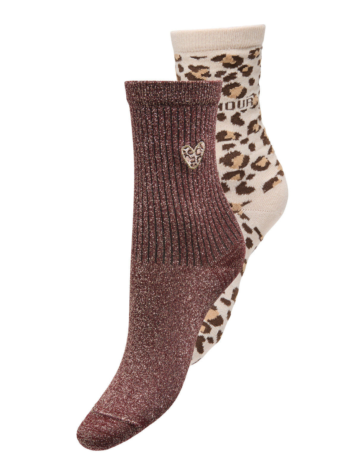 Calzini Olivia Confezione da 2 con Dettaglio Glitter e Animalier Mattone / Sabbia