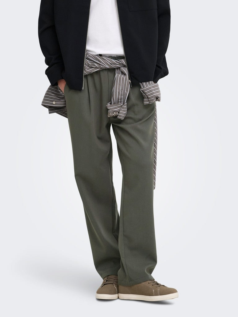 Pantaloni Uomo Will Only & Sons Verde Militare Loose Fit