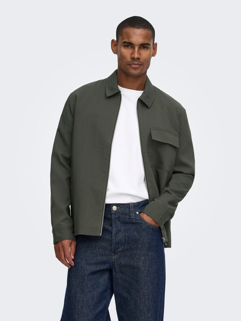 Giacca Camicia Uomo Will Only & Sons Verde Militare