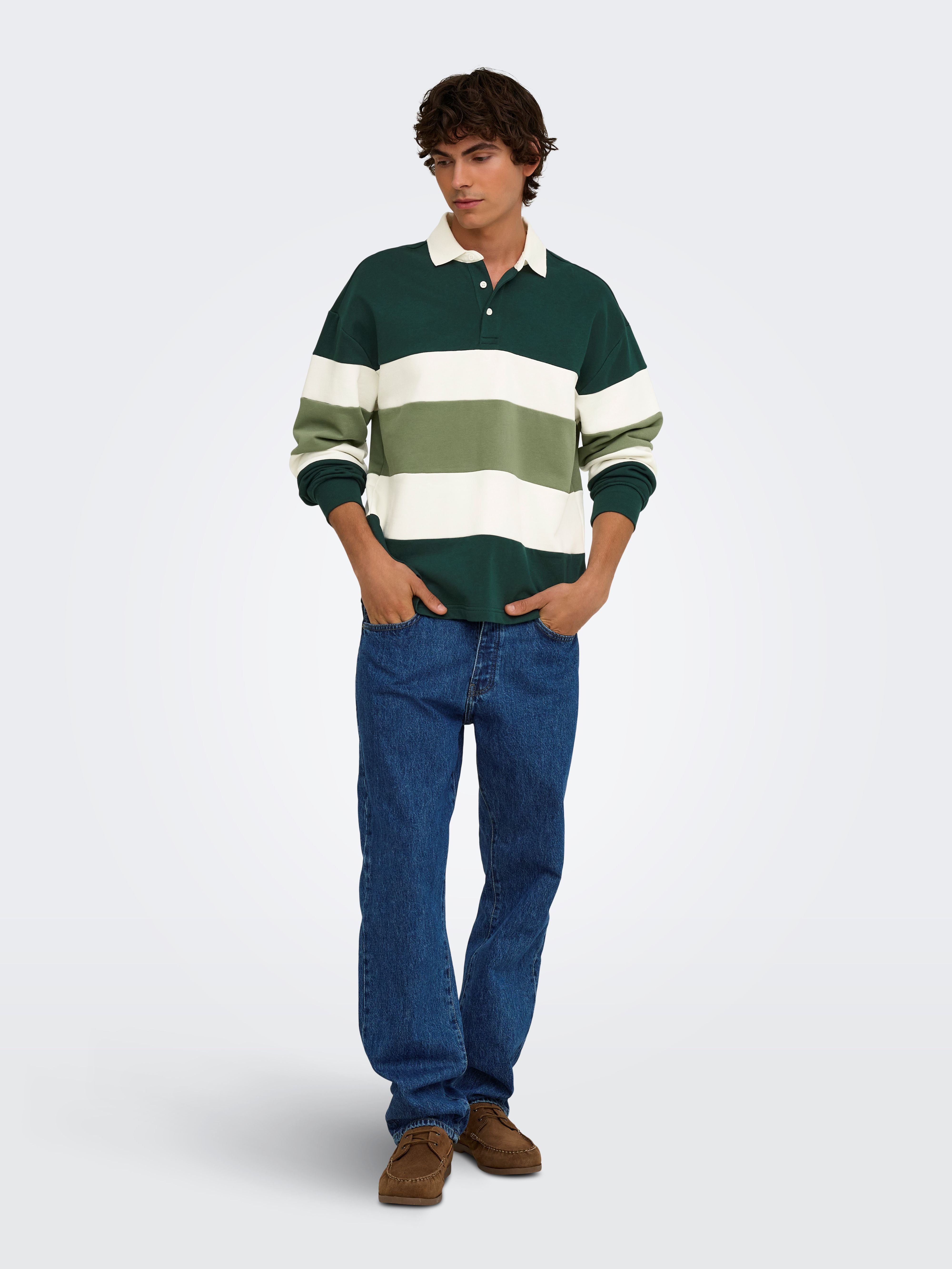 Felpa Polo Benedict Felpata a Righe Verde