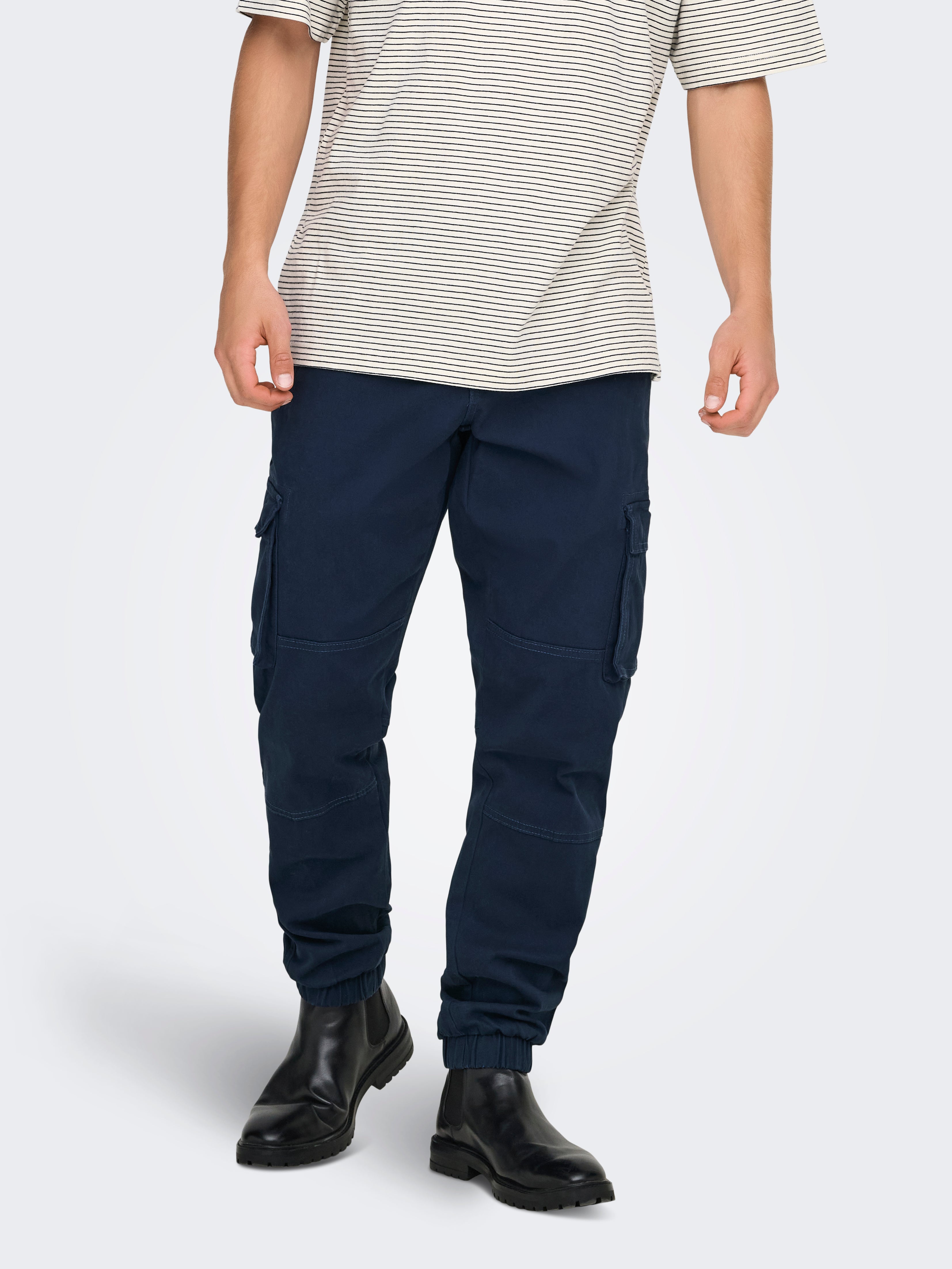 Pantalone Cargo Luc Blu Tapered Fit Twill