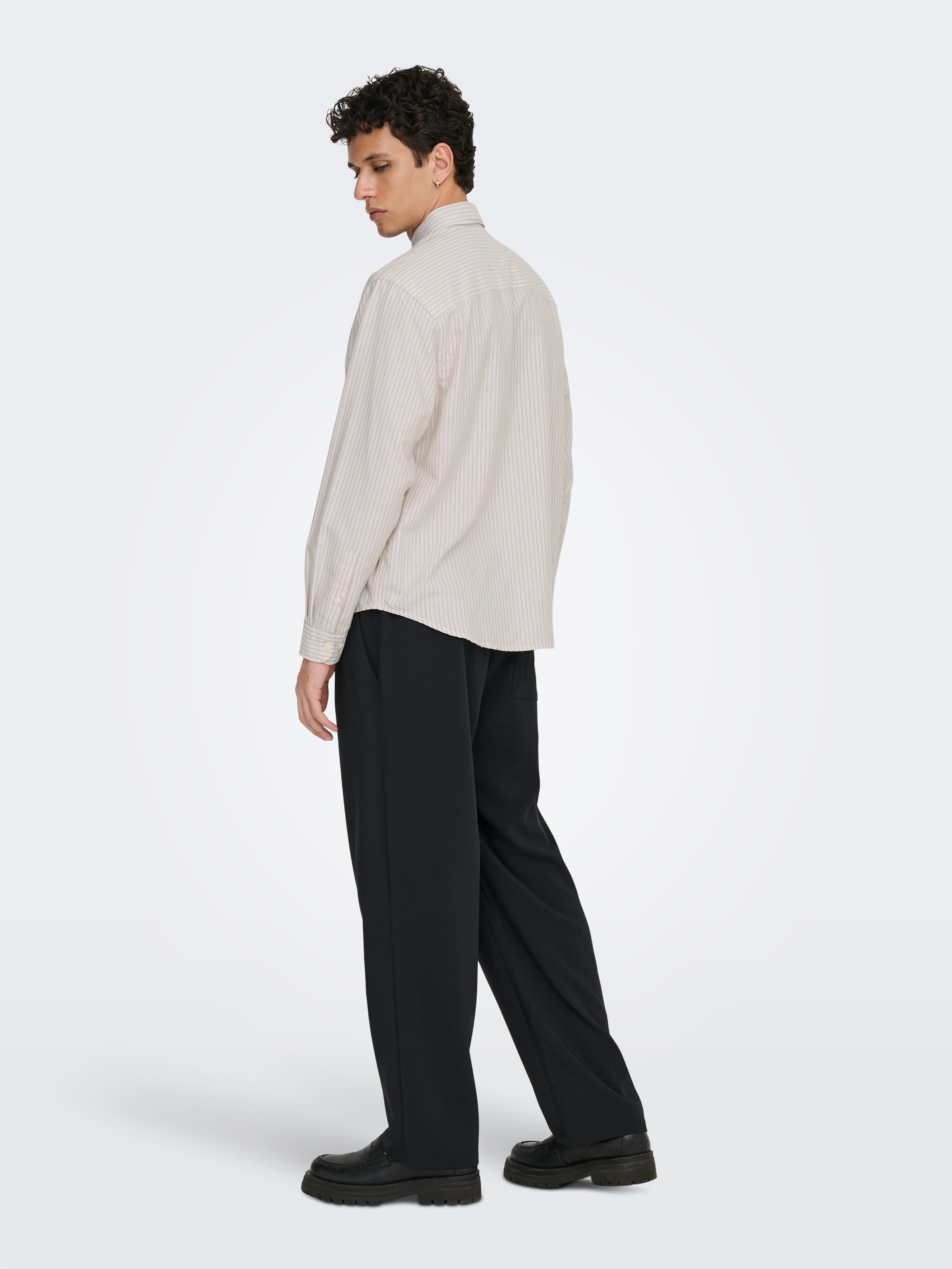 Camicia Only and sons Giorgio Righe bianco e sabbia