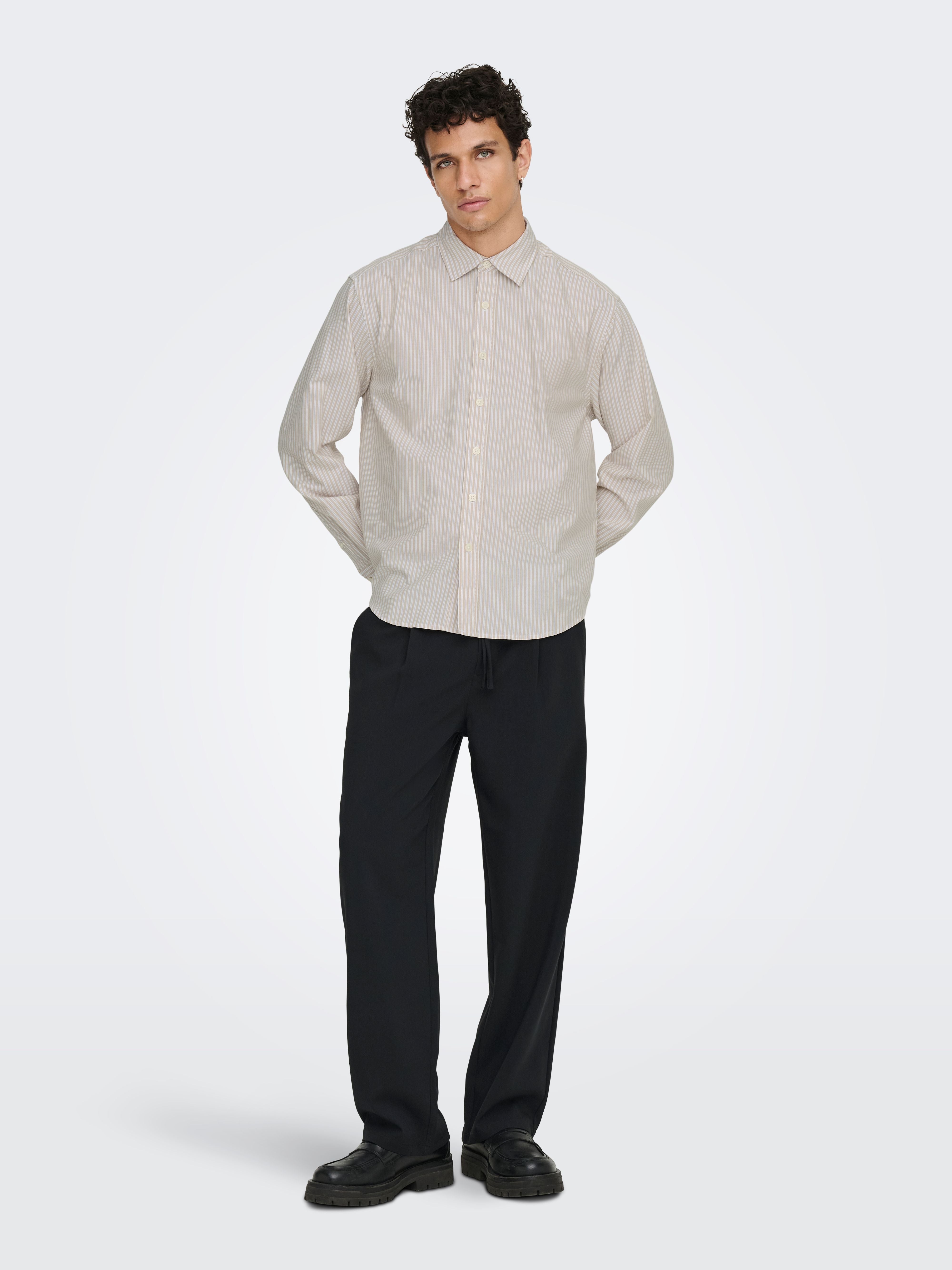 Camicia Only and sons Giorgio Righe bianco e sabbia