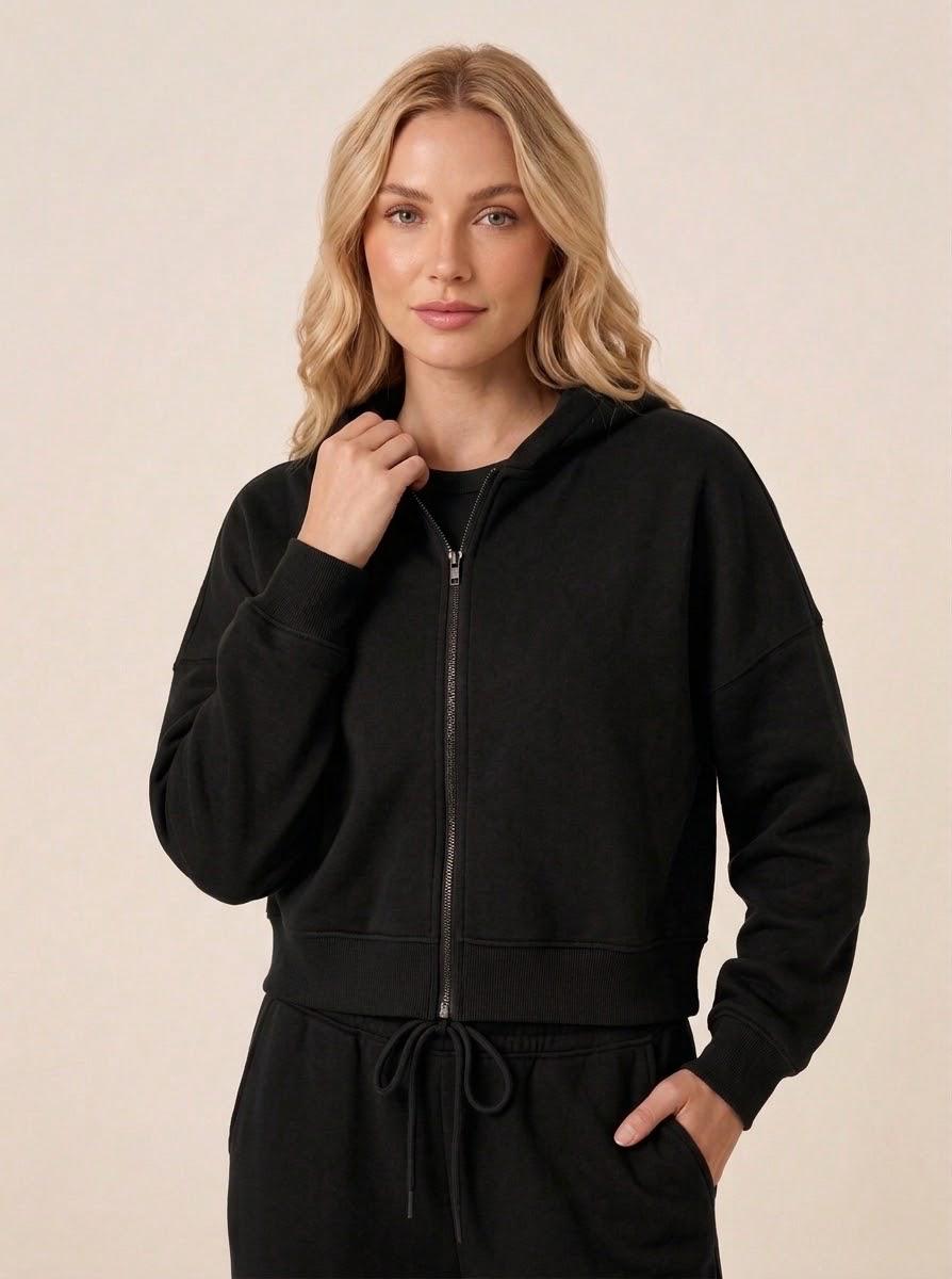 Felpa Felpata Nera Con Zip e Cappuccio Street Lab
