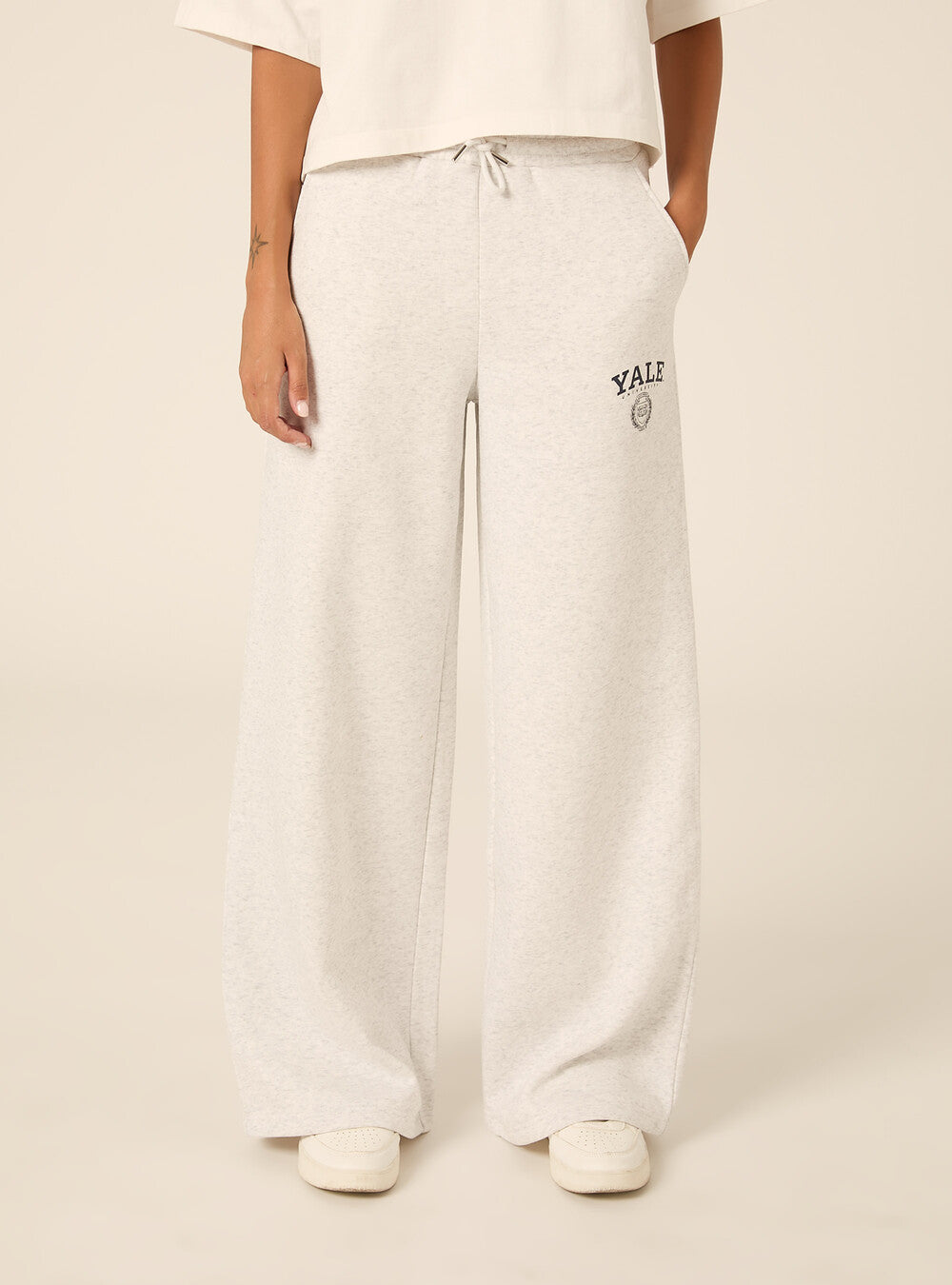 Pantaloni Tuta Campus Yale Wide Leg Felpati Grigio Melange