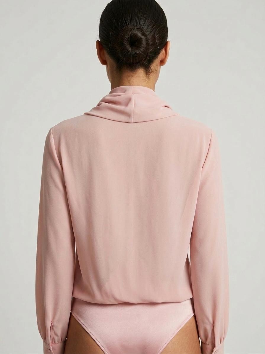Blusa Body in Chiffon con Scollo a Incrocio Rosa Cipria