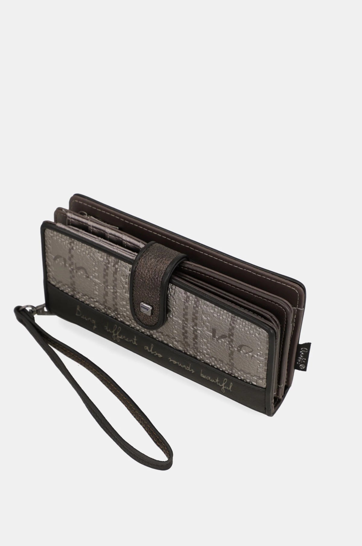 Portafoglio grande RFID Iron con Laccio da Polso e Cerniera Nero e Grigio
