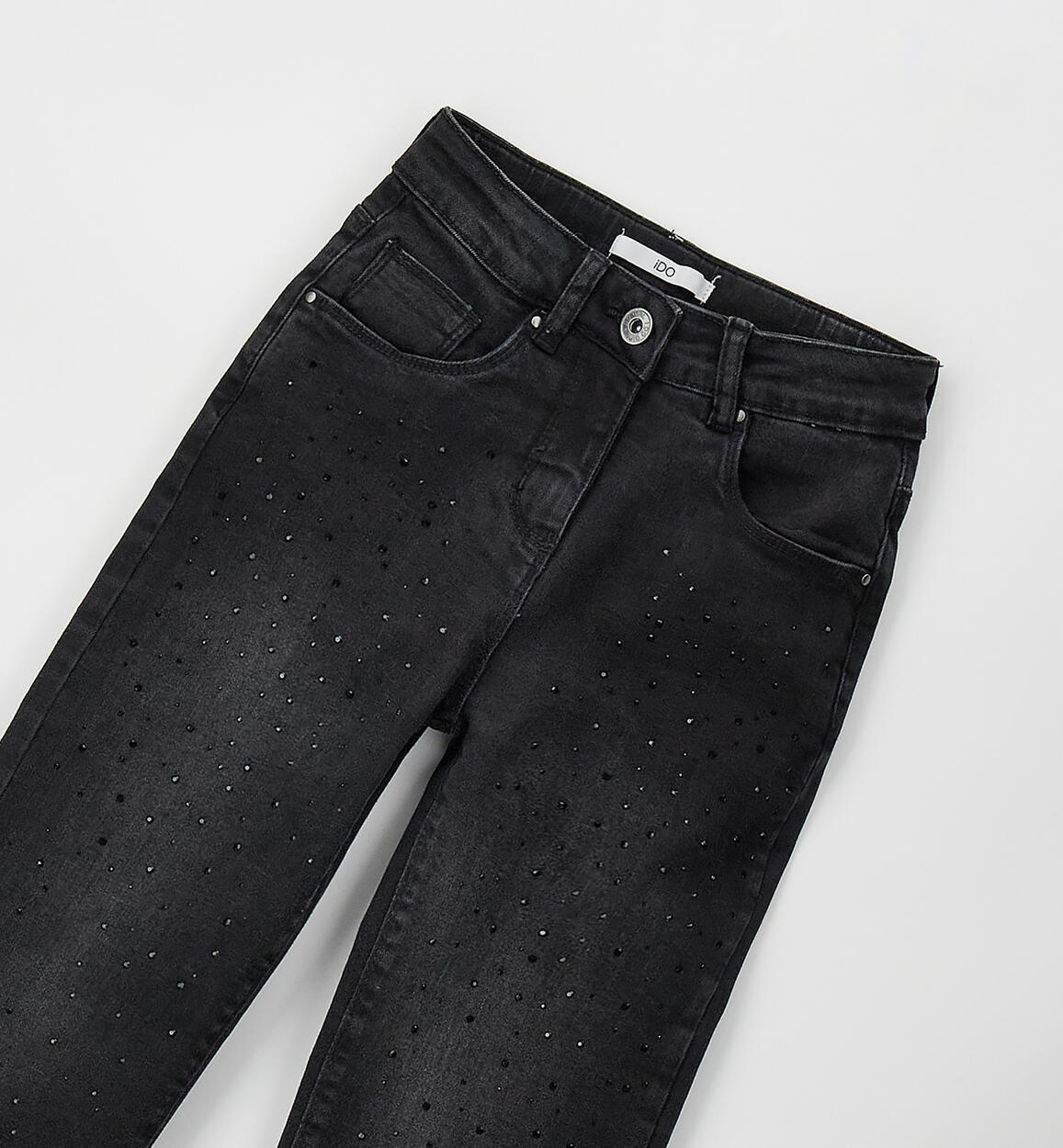 Jeans iDO Nero Lavato con Strass Applicati