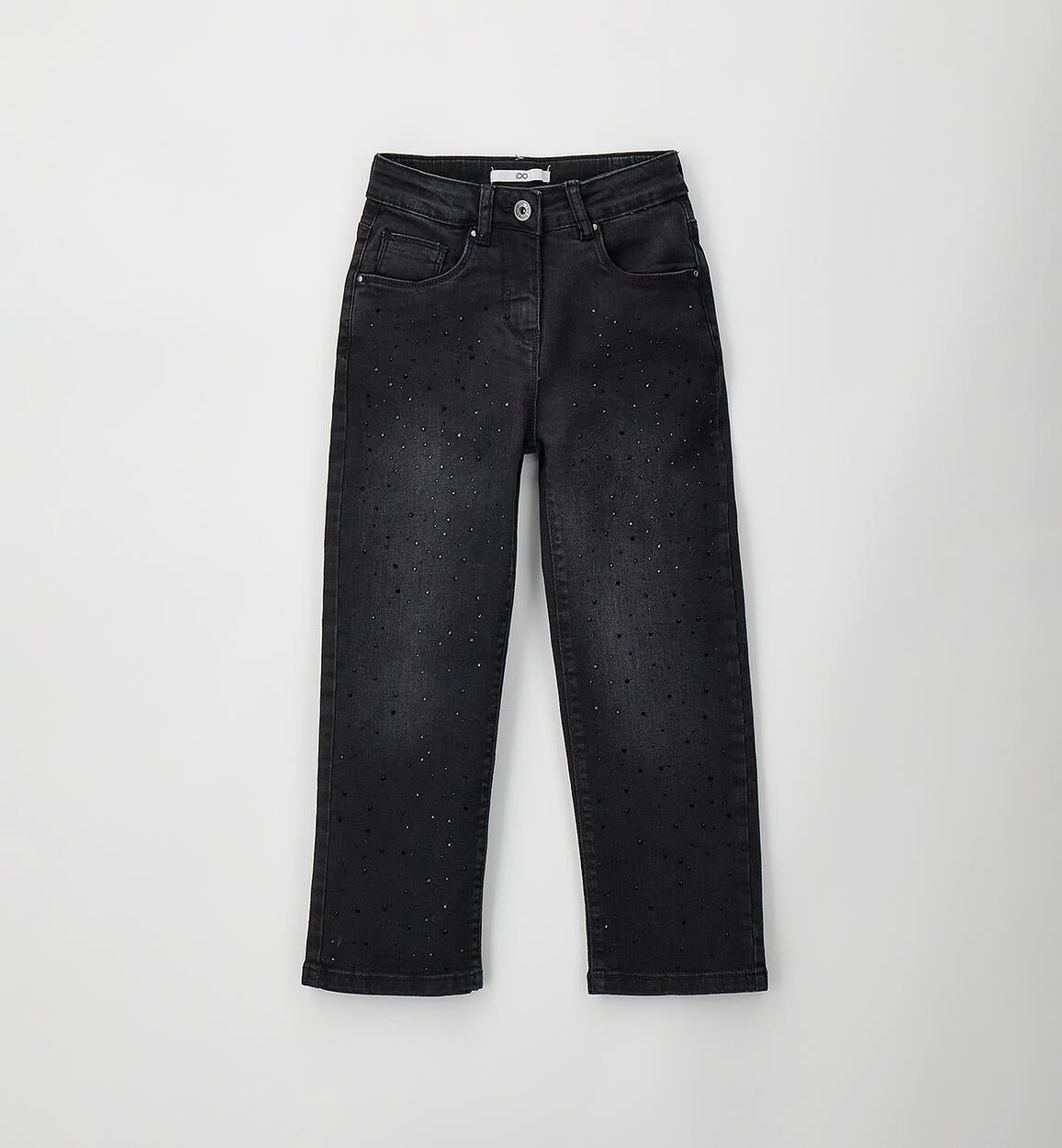 Jeans iDO Nero Lavato con Strass Applicati