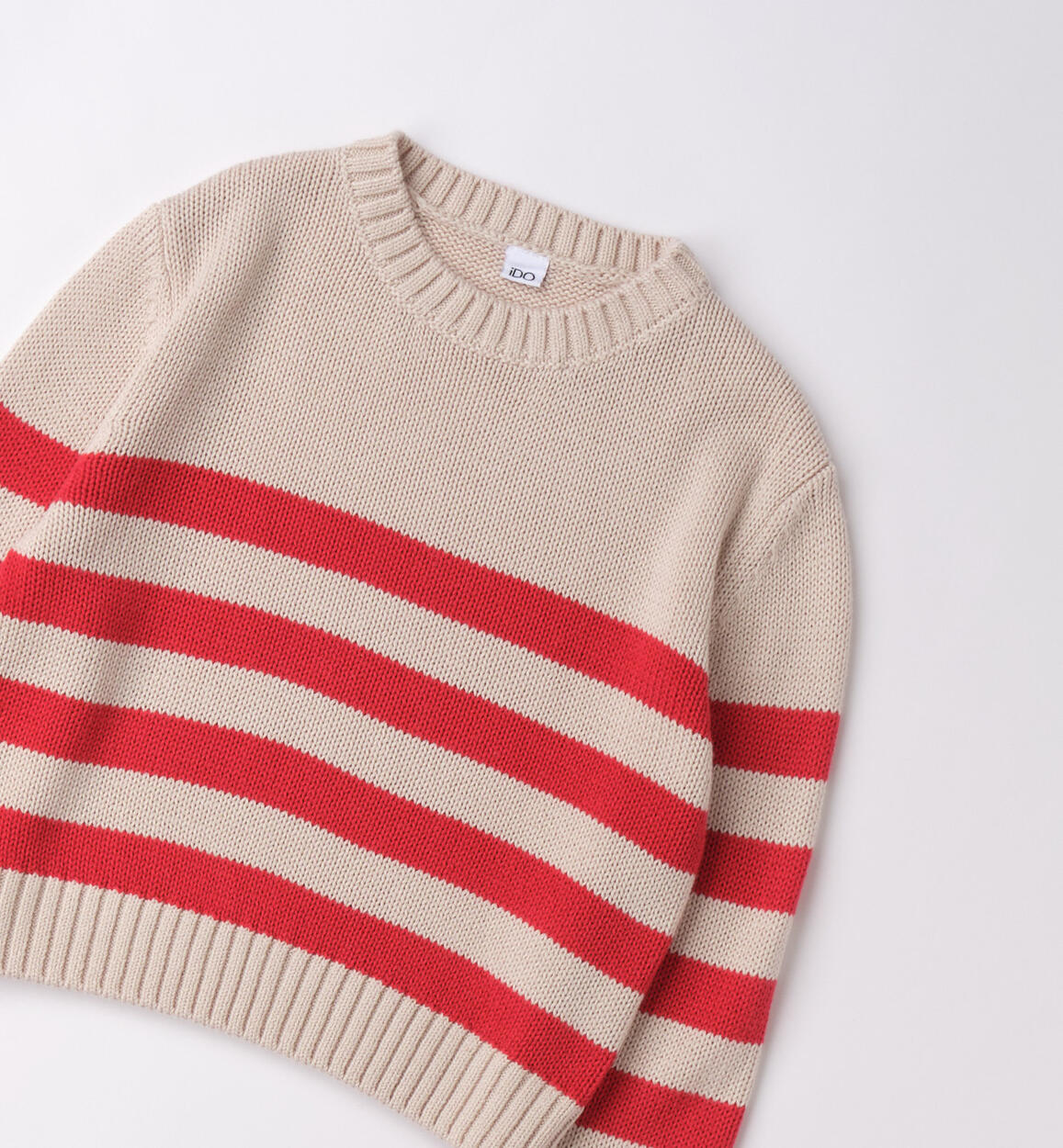 Maglione Cropped a Righe Ecru e Rosso