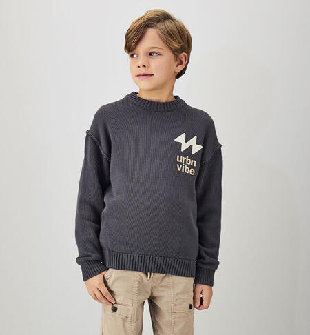 Maglione Kian in Cotone con Grafica Urbn Vibe Grigio Antracite