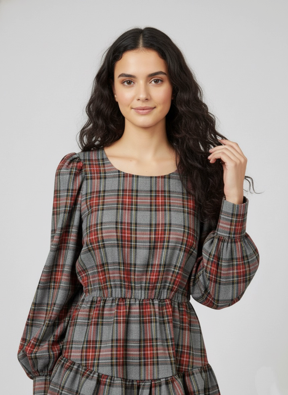 Abito Corto Scozzese Natale Grigio