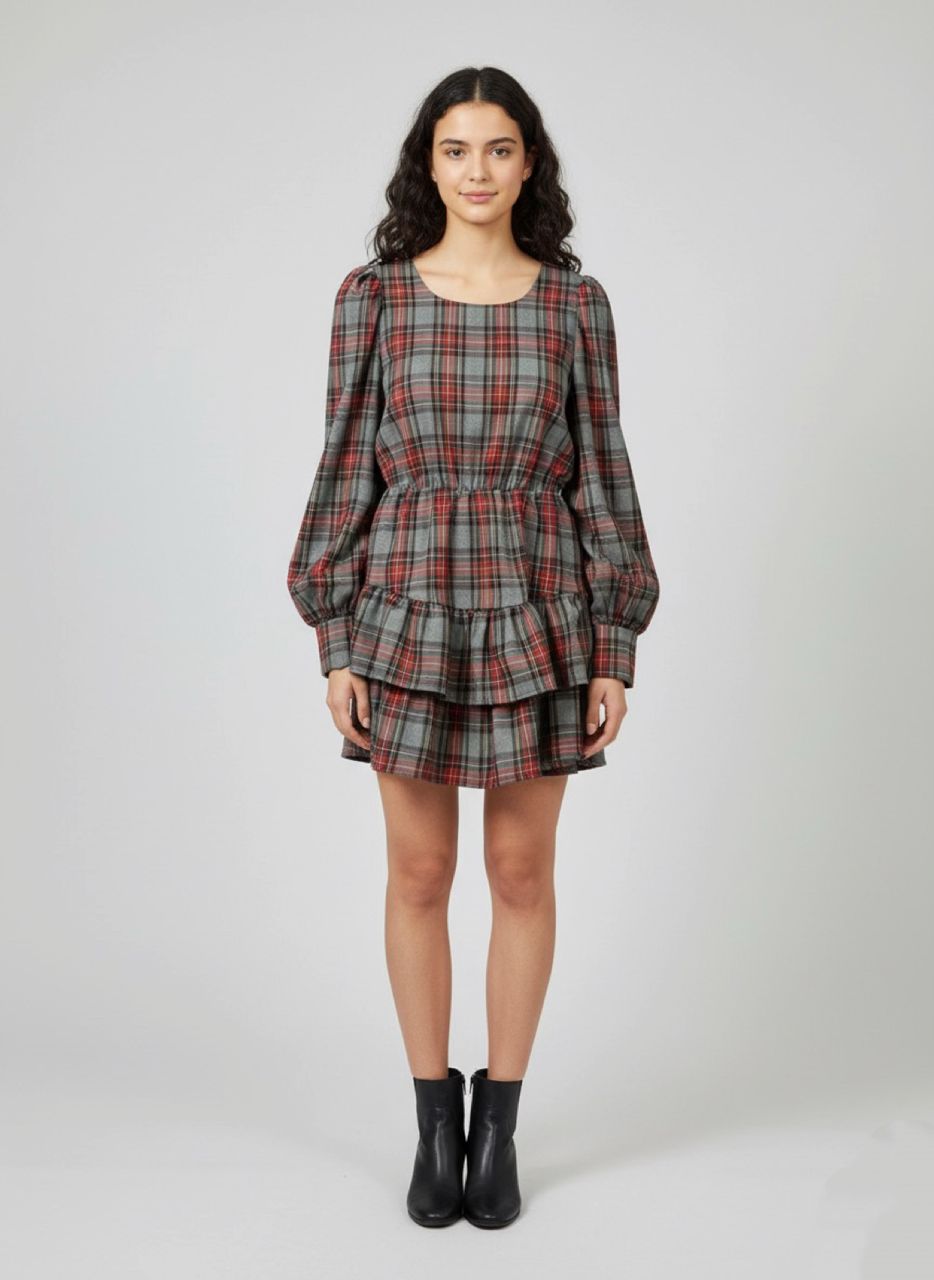 Abito Corto Scozzese Natale Grigio