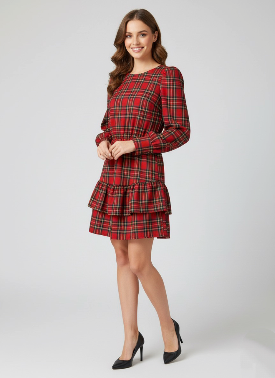 Abito Corto Scozzese Natale Rosso