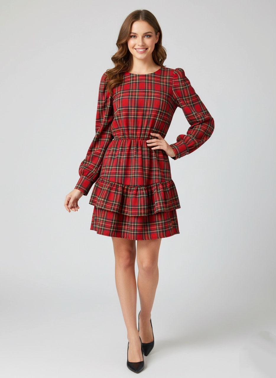 Abito Corto Scozzese Natale Rosso