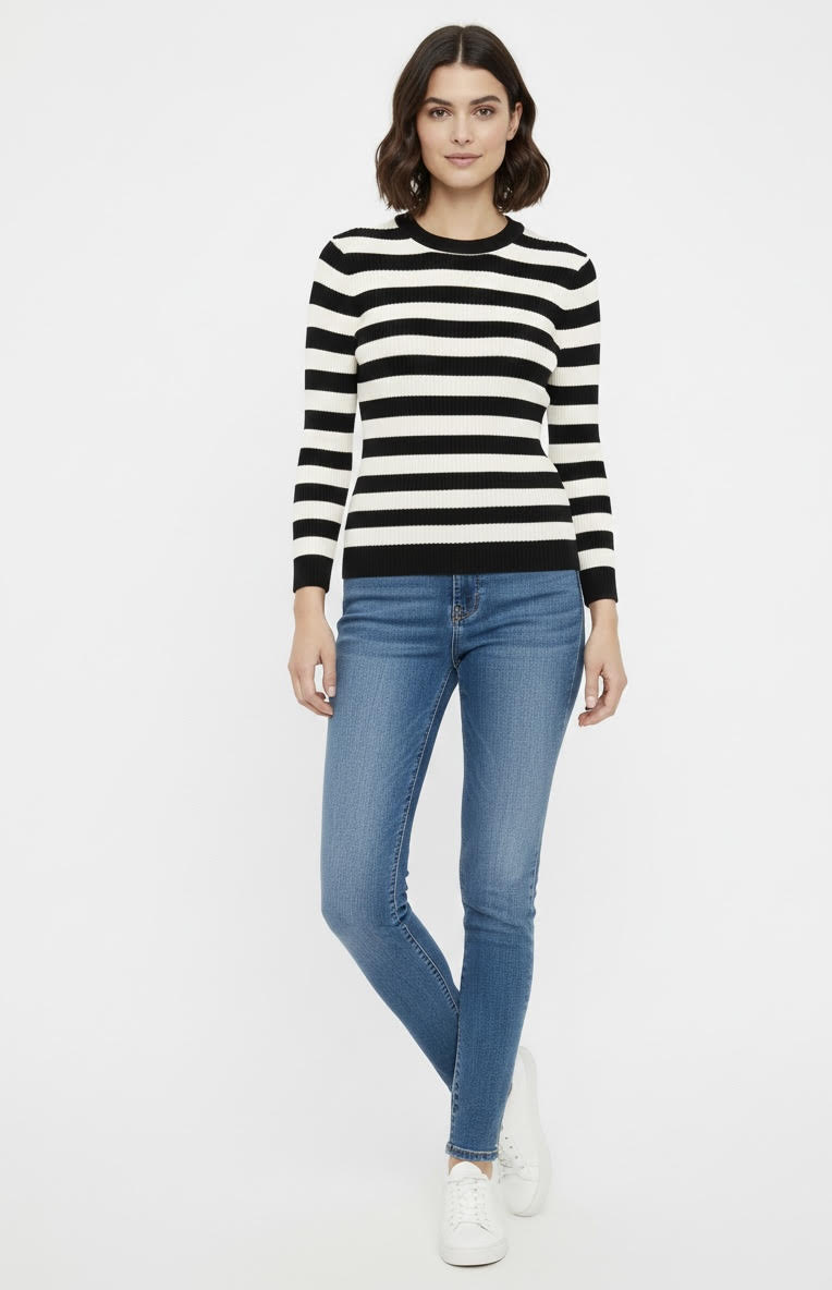 Maglioncino Only Louisa righe nero e panna