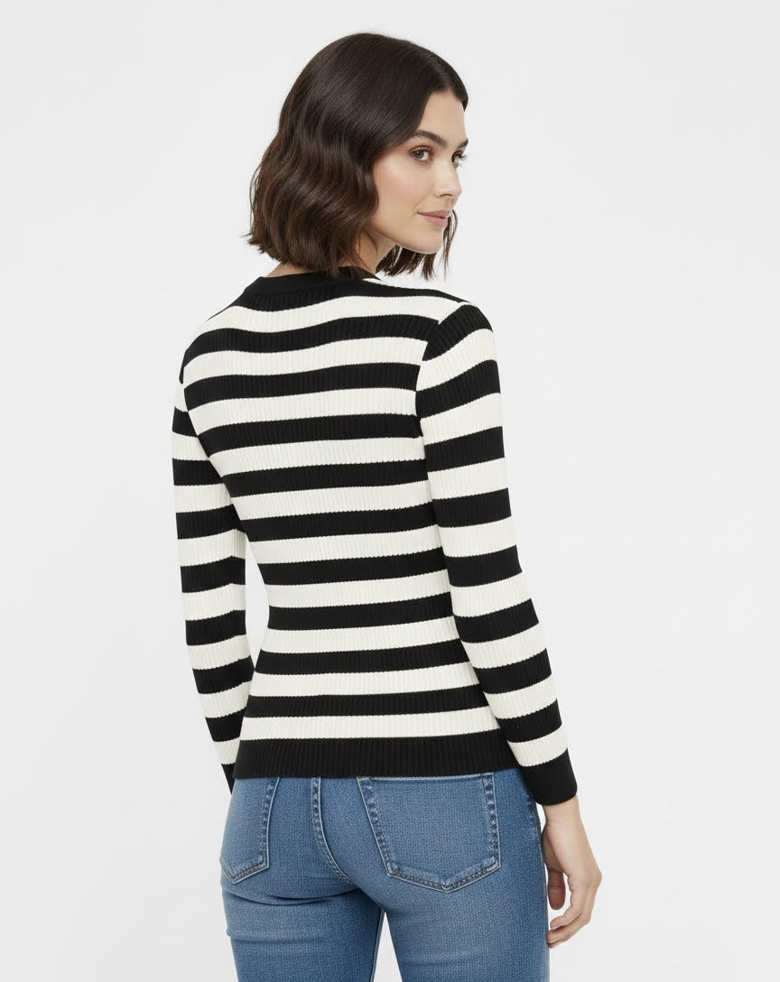 Maglioncino Only Louisa righe nero e panna