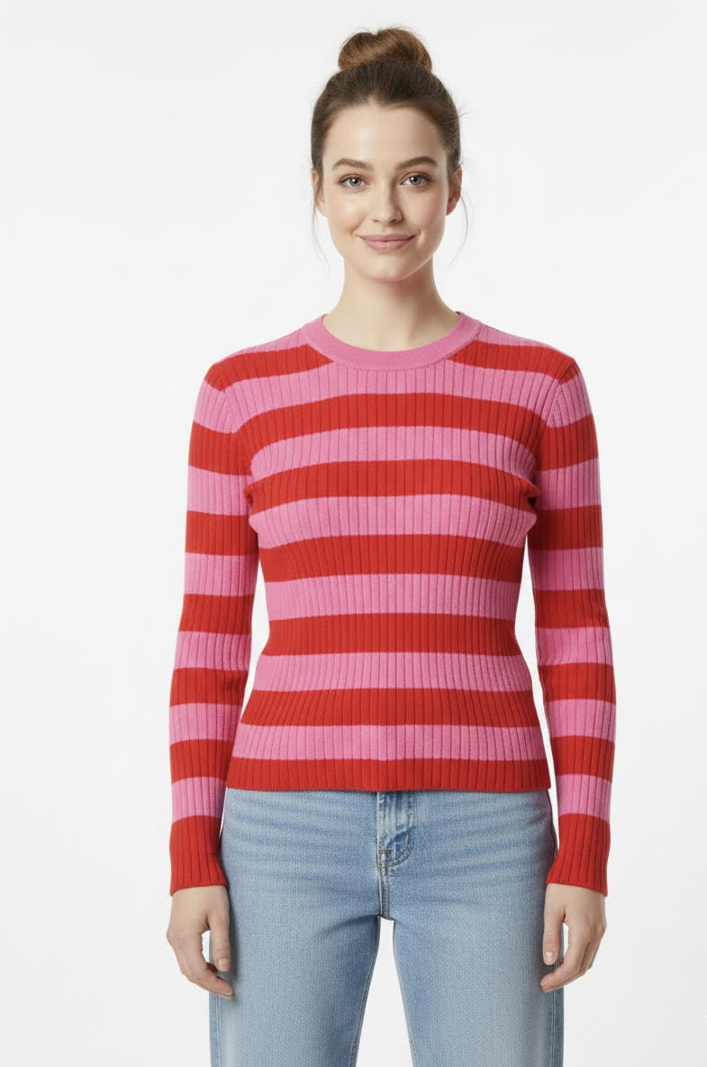 Maglioncino Only Louisa righe rosa e rosso