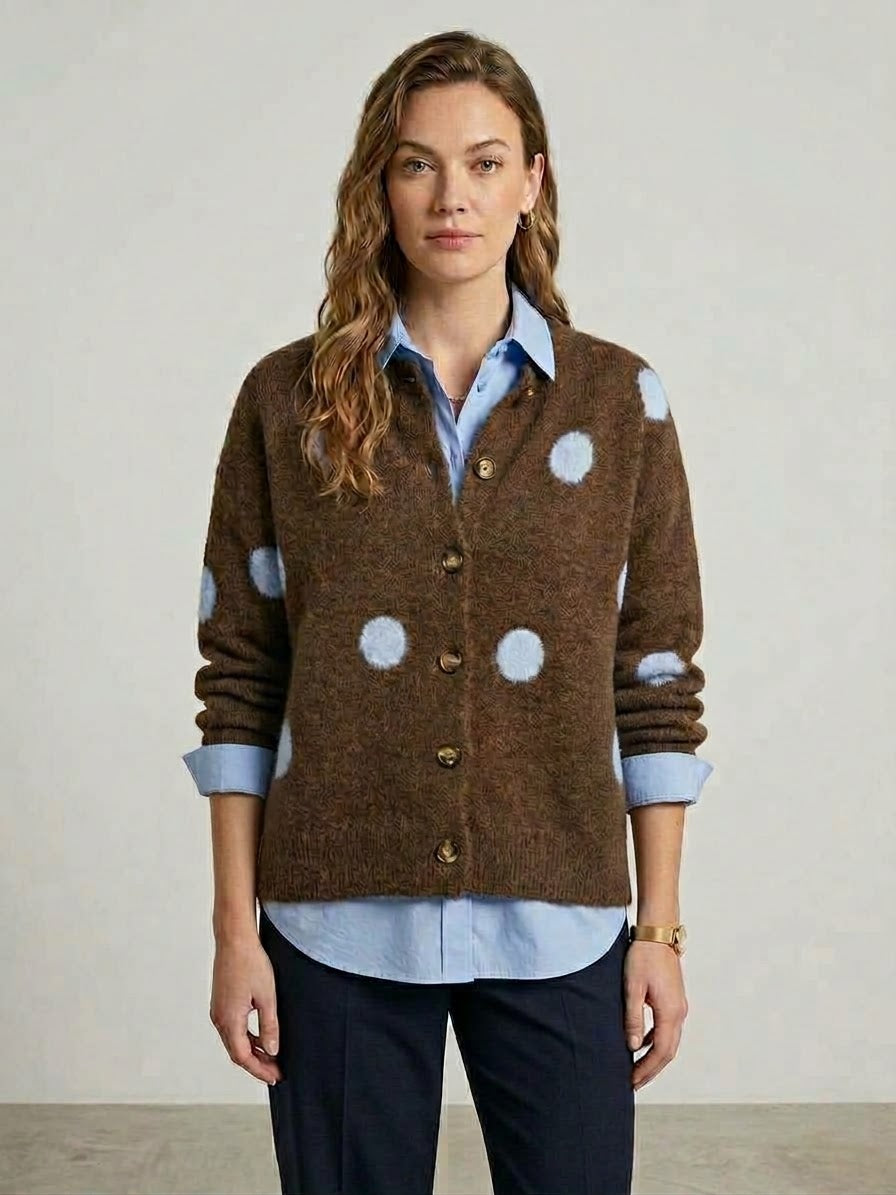 Cardigan Boxy in Maglia Soffice Donna Astrid Marrone e Azzurro Sky