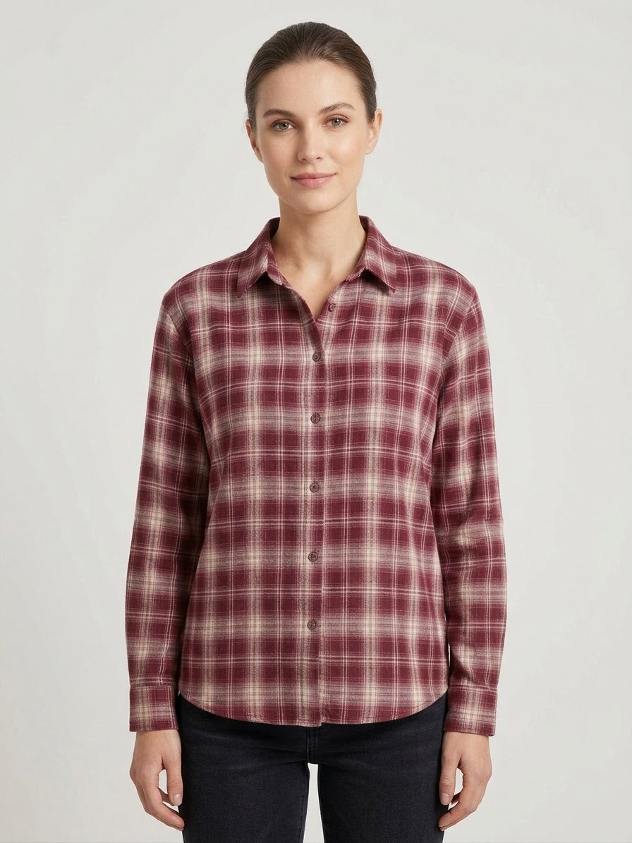 Camicia Tartan Donna Arizona Borgogna Elasticizzata