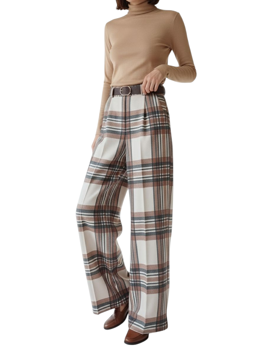 Pantalone gamba larga fantasia check