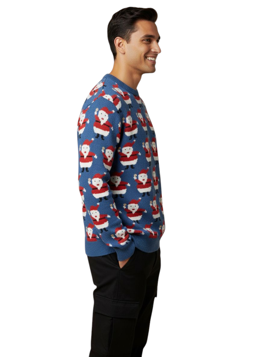 Maglione Natale Santa Blu