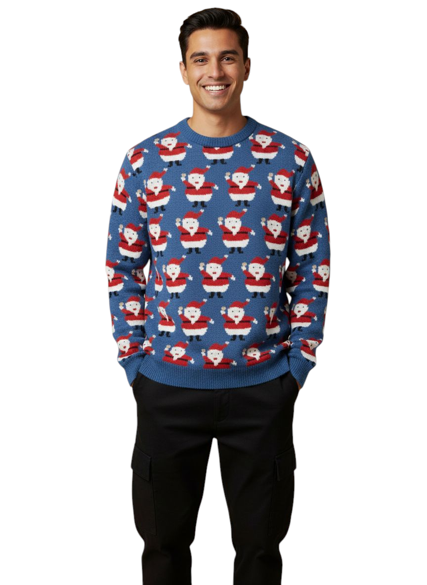 Maglione Natale Santa Blu