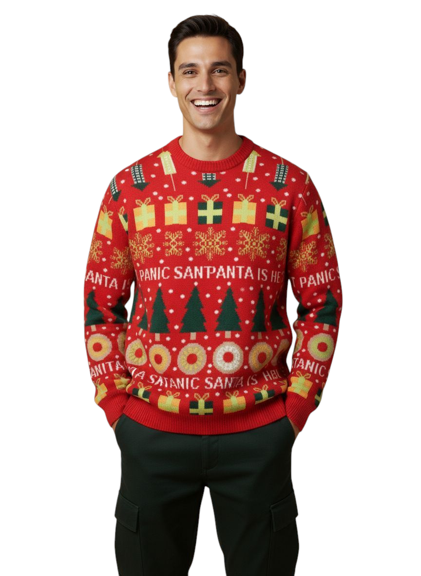 Maglione Natale rosso Don't Panic