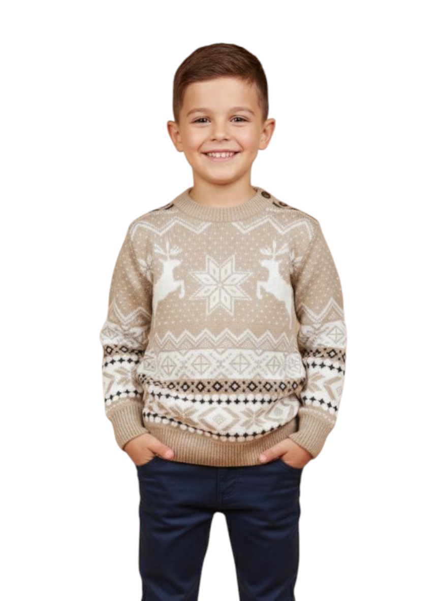 Maglione Natale fiocco beige junior