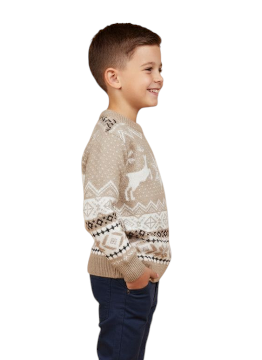 Maglione Natale fiocco beige junior