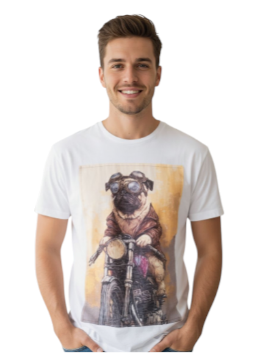 T-shirt Carlino in moto bianca