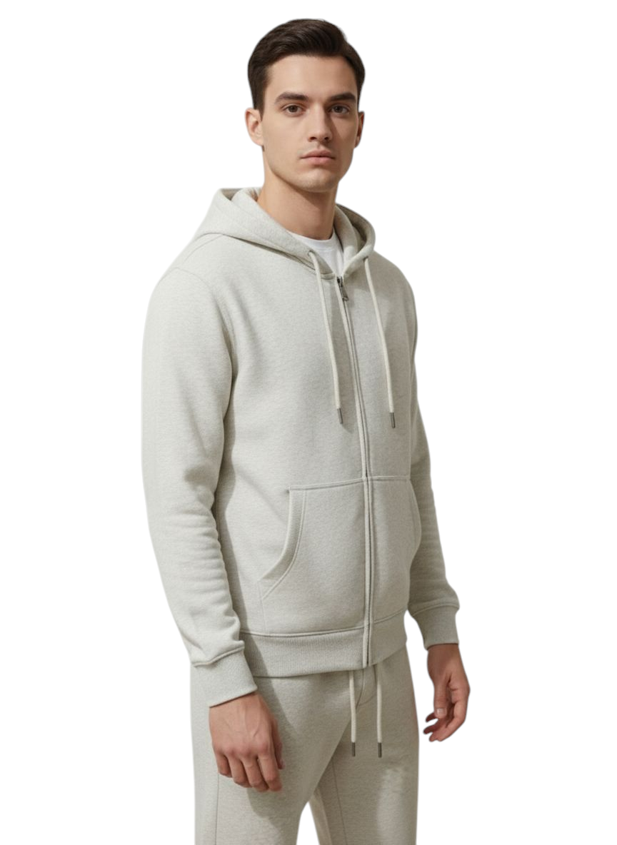 Felpa felpata Sidney grigio melange chiaro zip e cappuccio