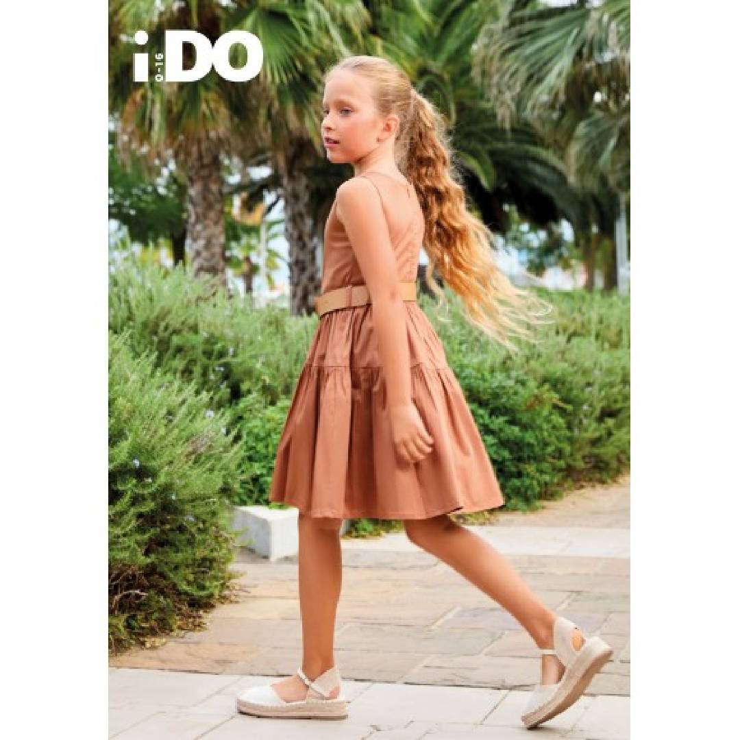 Abito Ido smanicato corto color terracotta con cintura