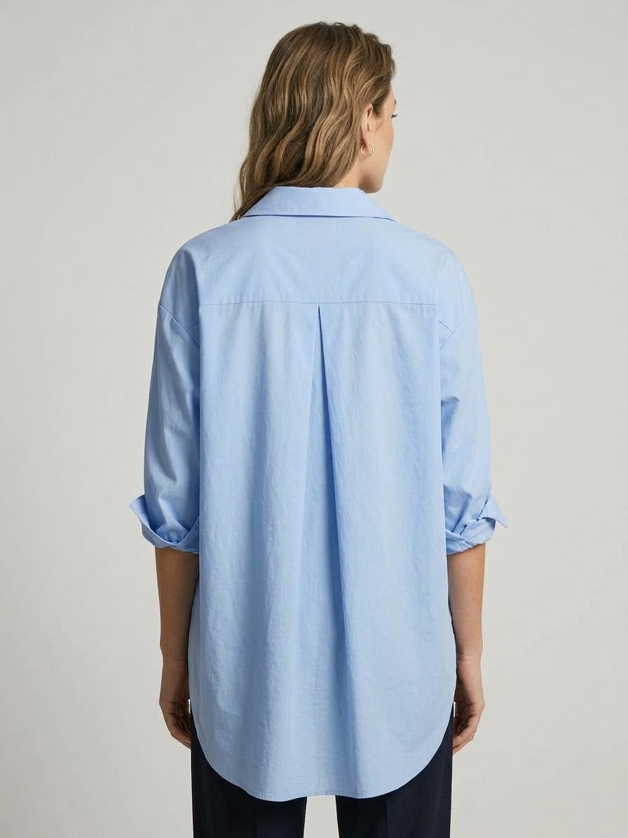 Camicia Longline Over Donna Ginevra in Cotone Popelin Azzurro Sky