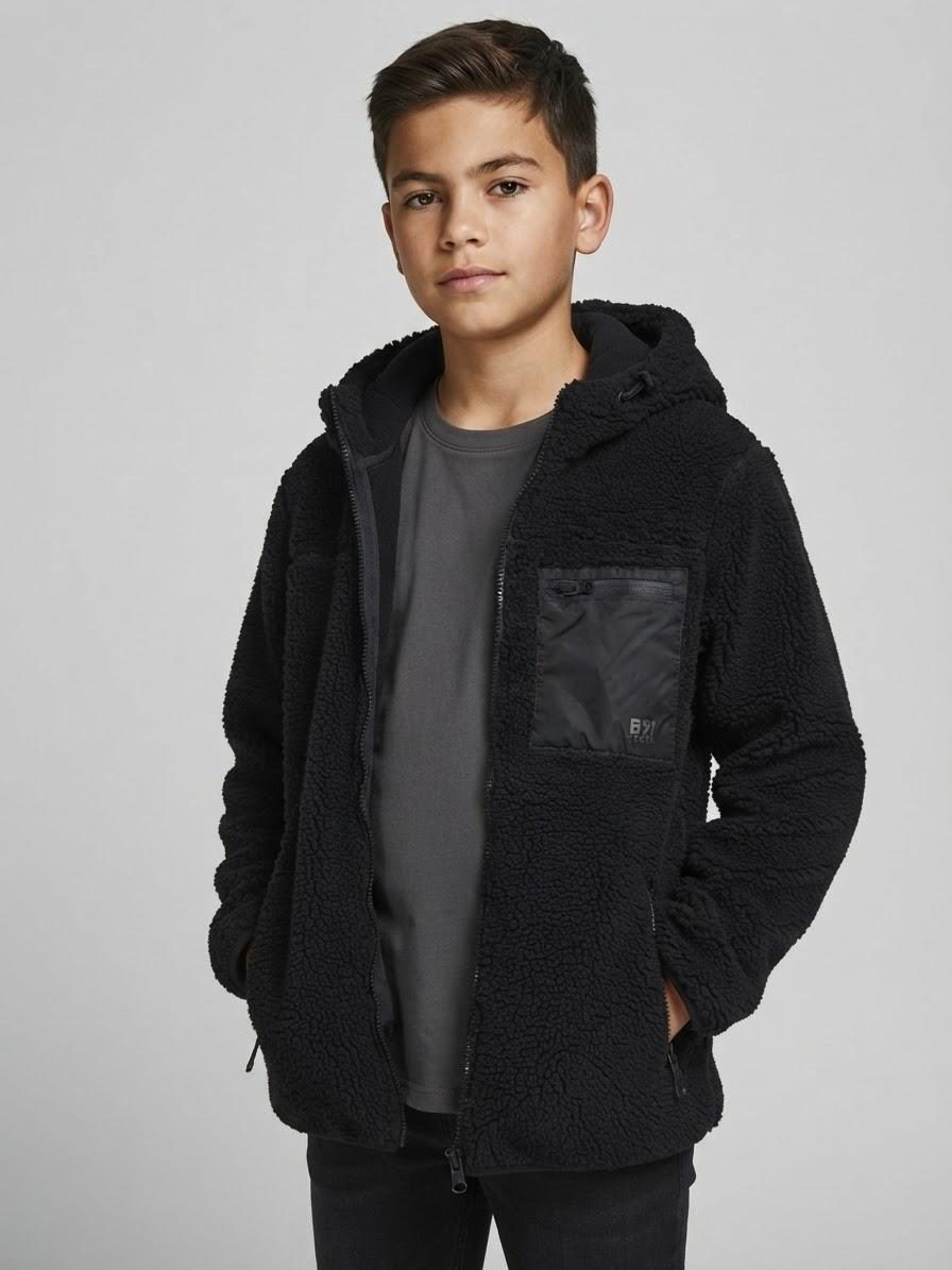 Giacca Felpa Rey in Fleece Effetto Teddy con Zip Nera