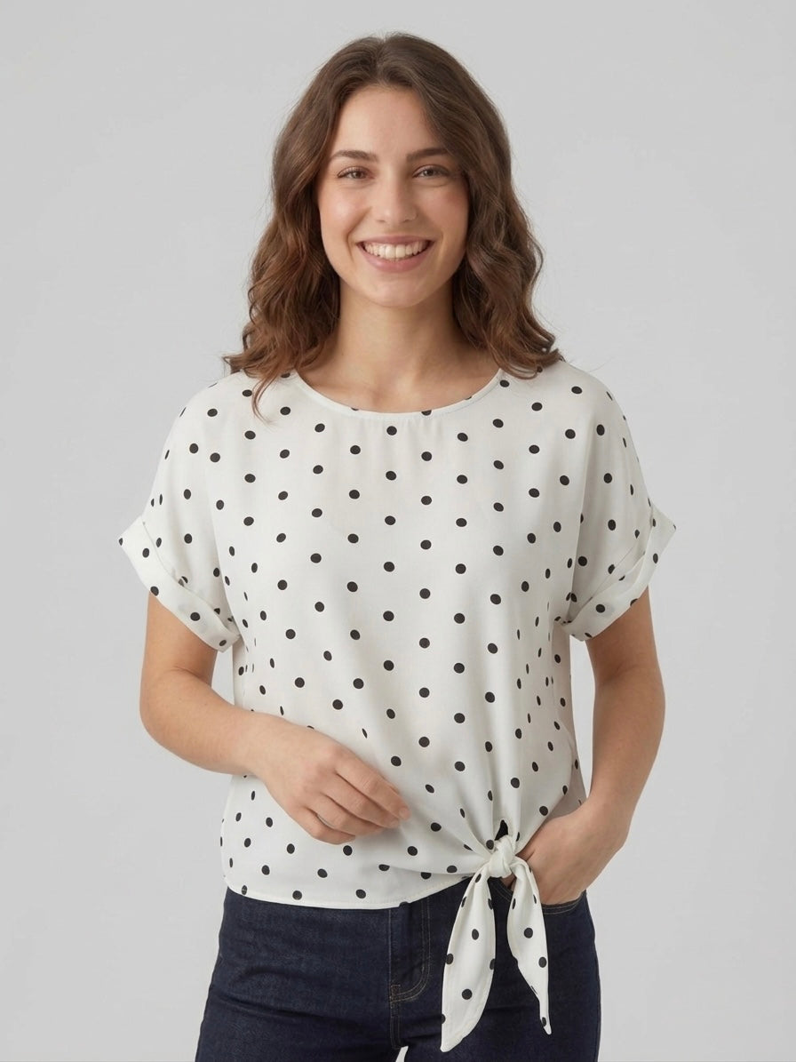 Blusa A Pois Con Fiocco Frontale Bianca nera