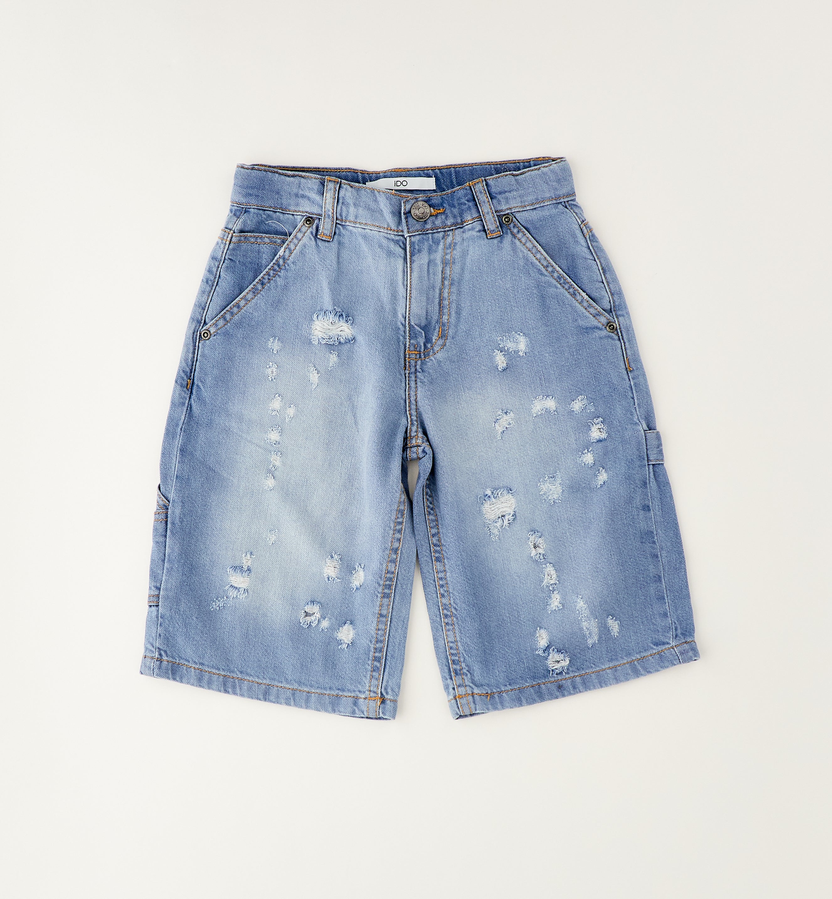 Bermuda Denim con Effetto Distressed Lavaggio Chiaro