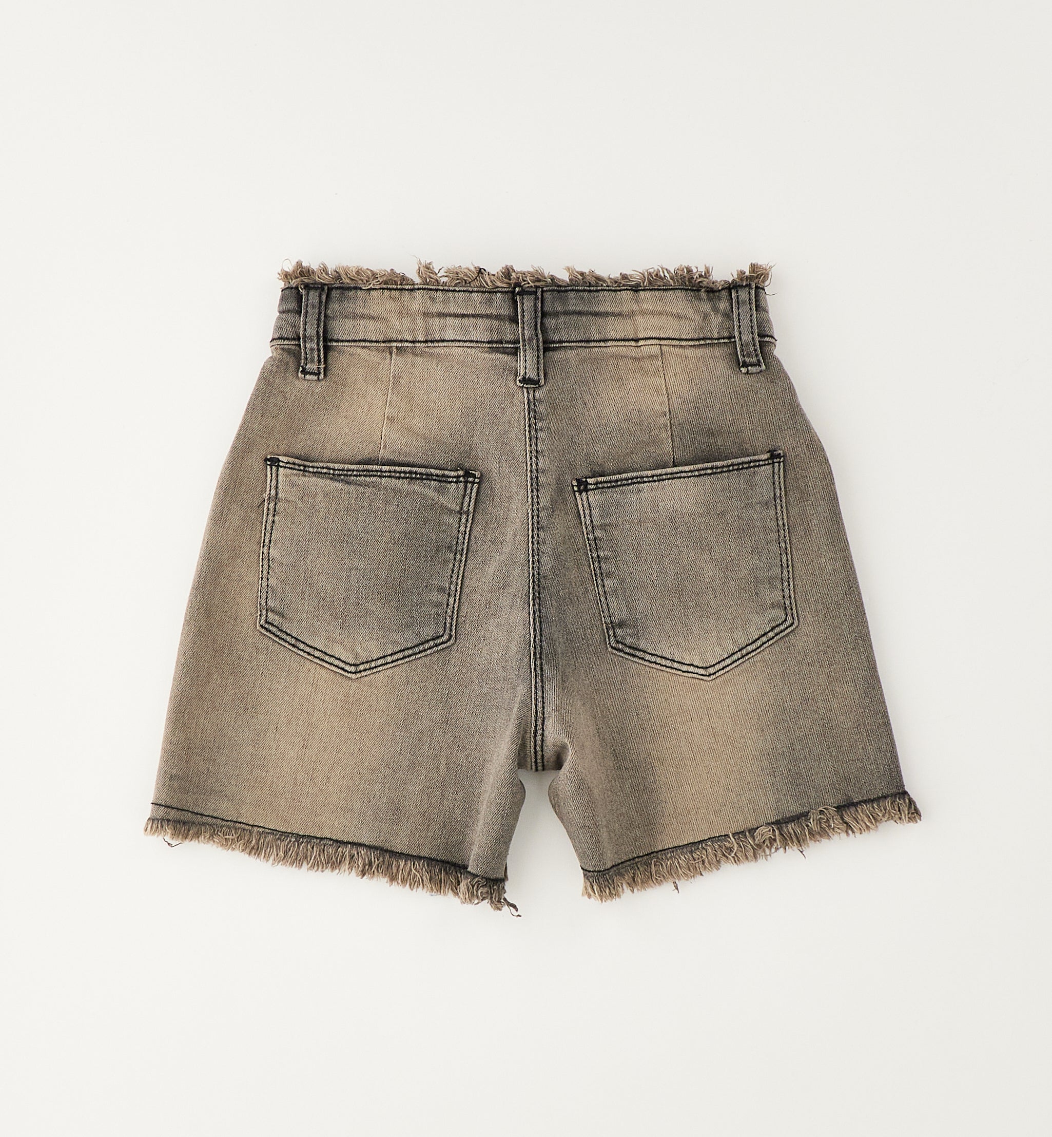 Short in Denim con Orlo a Frange