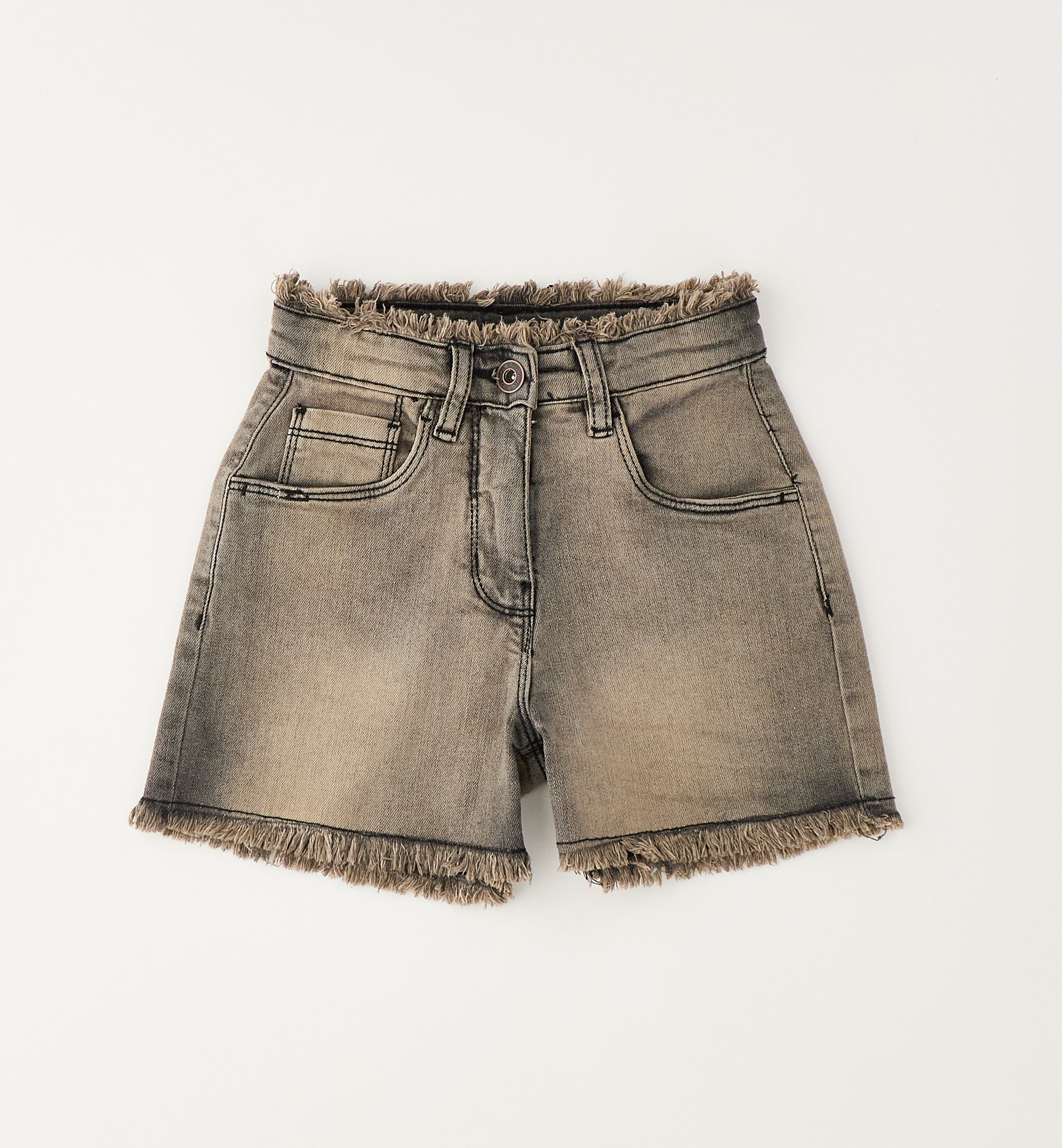 Short in Denim con Orlo a Frange