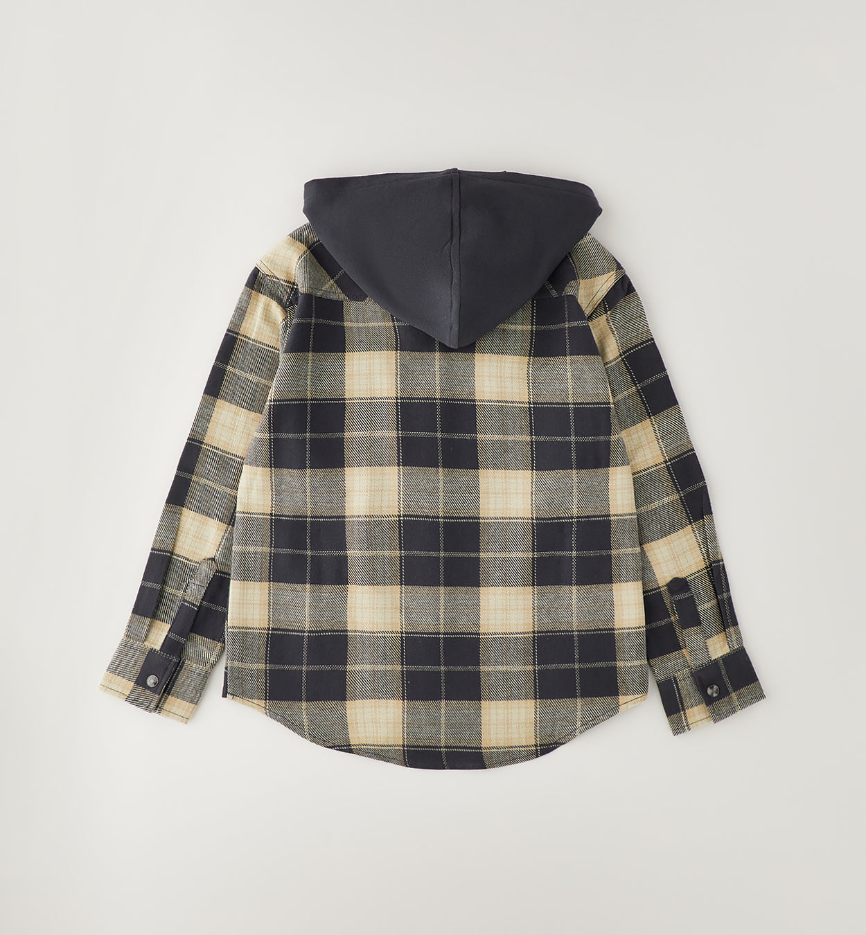 Camicia Oversize con Cappuccio a Quadri Beige e Nera