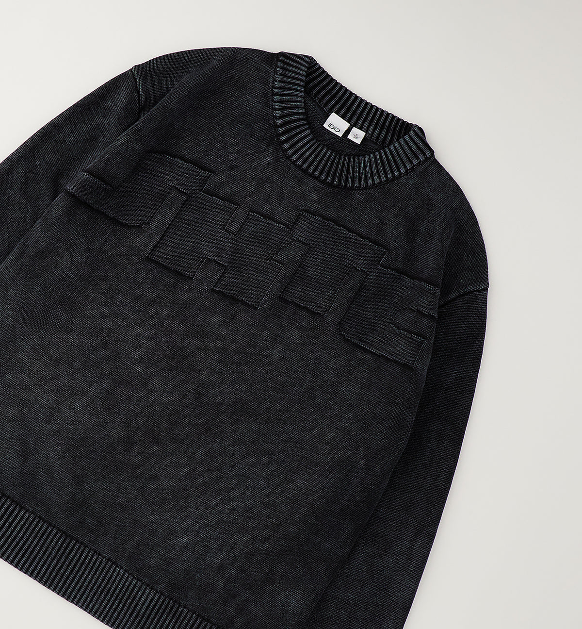 Maglione Kai in Cotone Lavato Acid Wash Nero Antracite