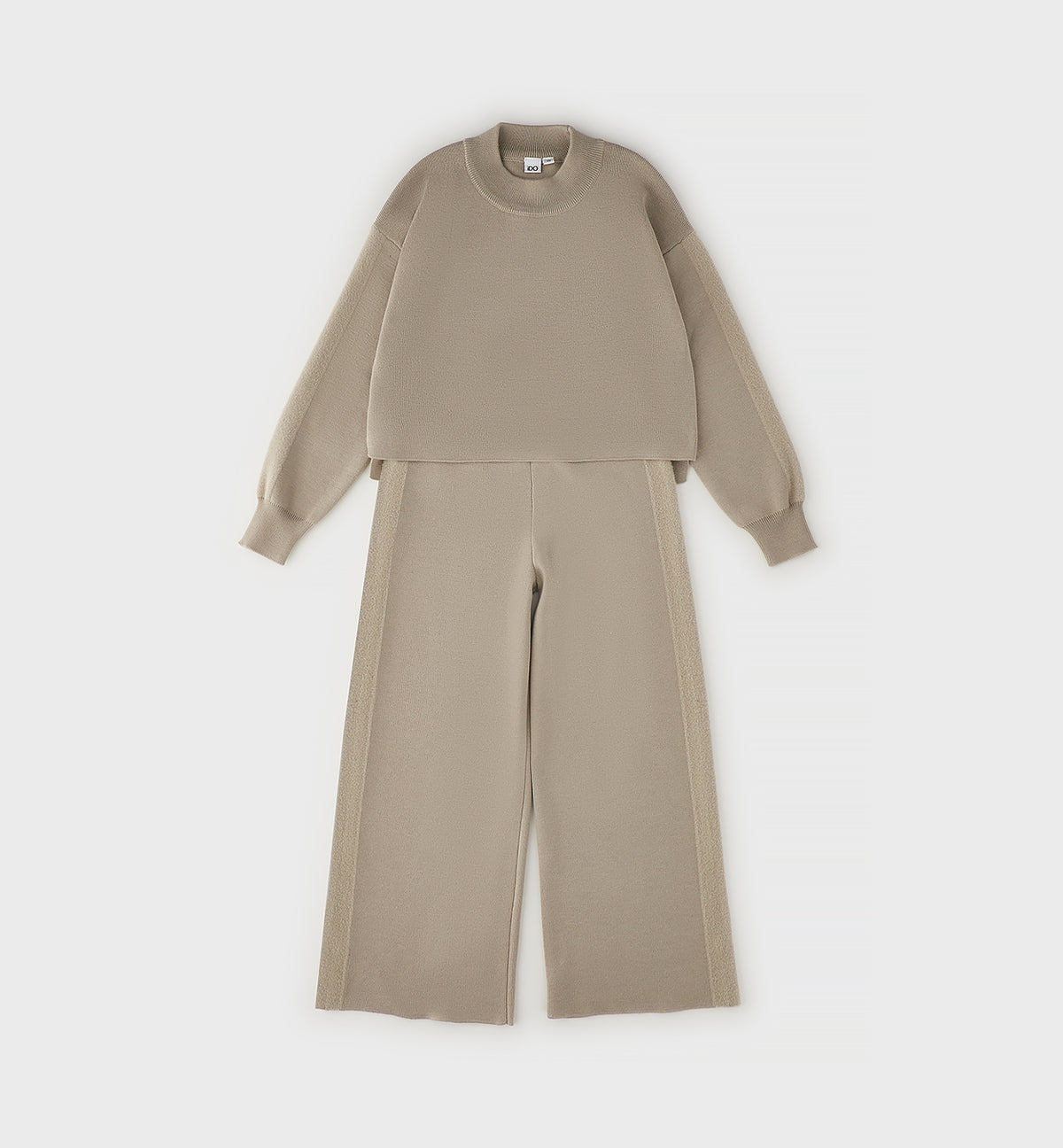 Completo Adele Beige in Maglia con Pullover e Pantalone Wide Leg