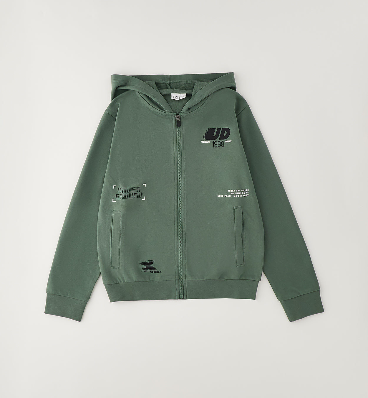 Felpa Garzata con Zip e Cappuccio Verde Salvia UD